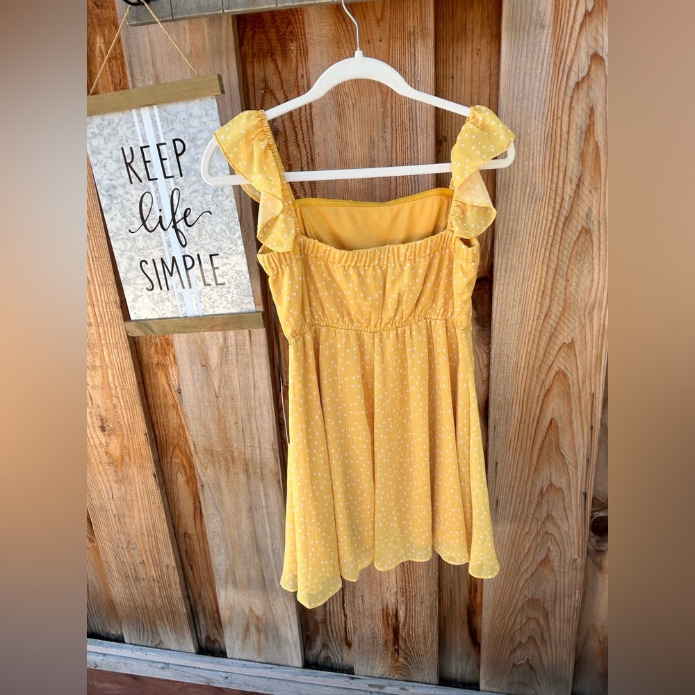 NWT Lulu’s lined mustard yellow polka dots sleeveless dress size small - Picture 4 of 7